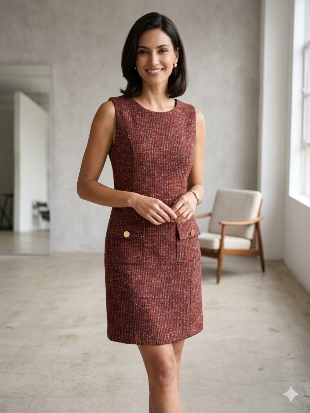Liverpool Burgundy Tweed Mini Shift Dress